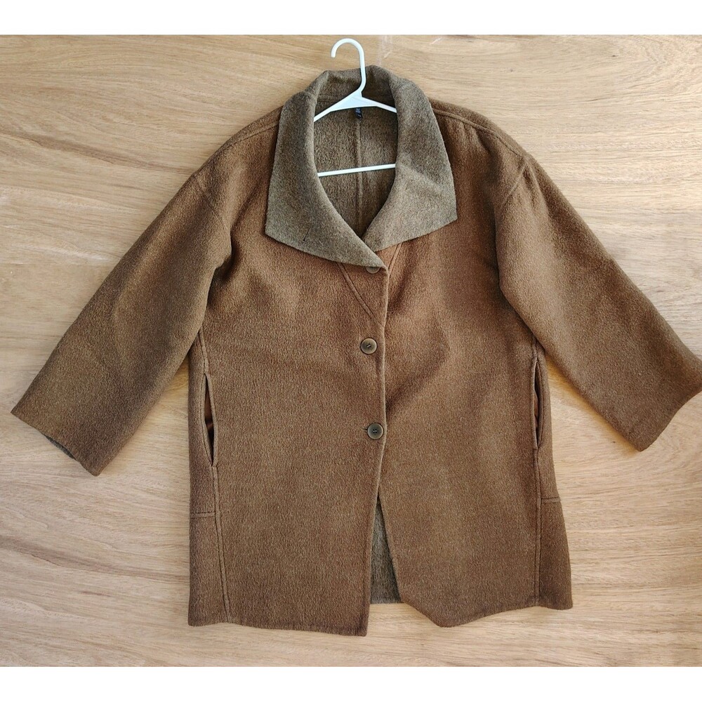 Eileen Fisher Baby Alpaca Wool Blend Coat Sz Medium Button Up Brown Pockets